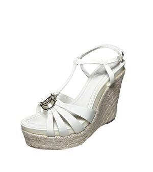 Dior Vintage John Galliano Patent CD Logo Espadrille Wedge Heels Sandals 37